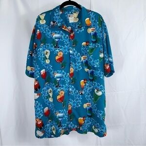 Cherokee Top Waikiki Wear Hawaiian Short Sleeve Button Up Tropical Mixed Drinks